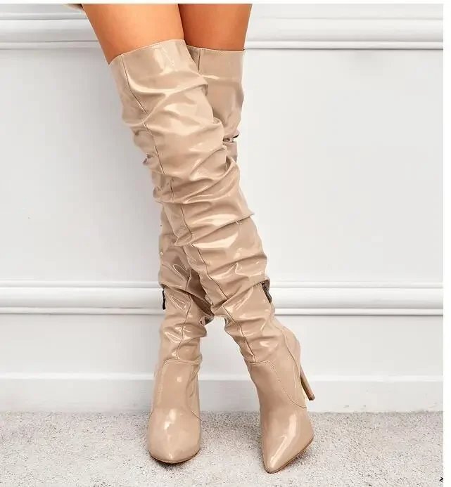 Black Patent Thigh High Stiletto Boots Women