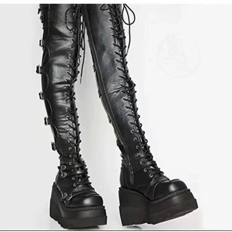 Black Gothic Platform Over The Knee Boots Women