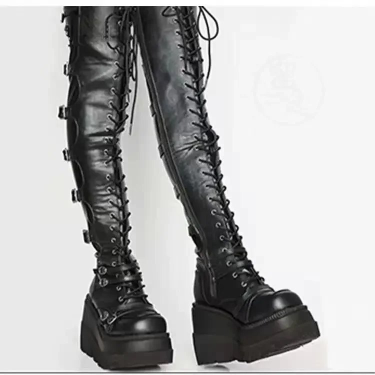 Black Gothic Platform Over The Knee Boots Women