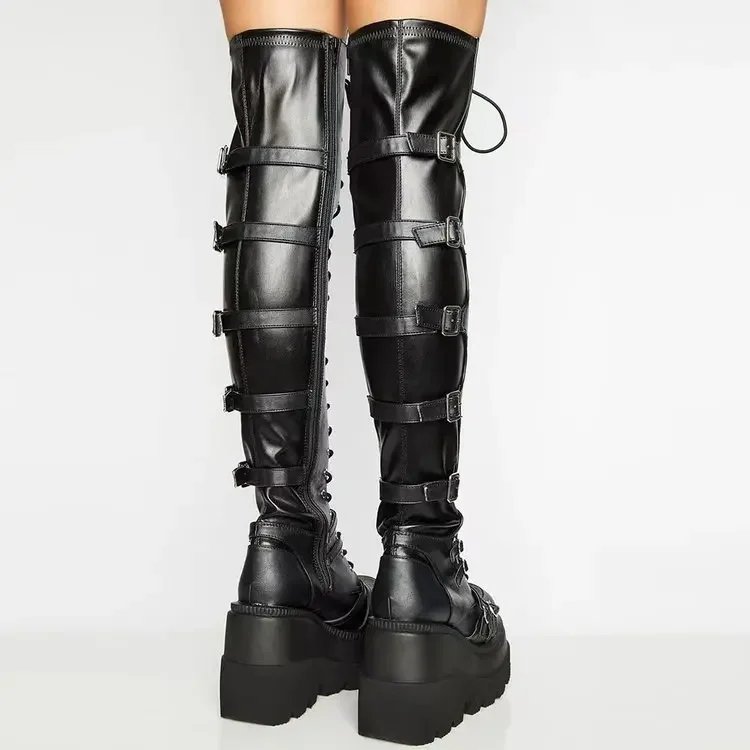 Black Gothic Platform Over The Knee Boots Women
