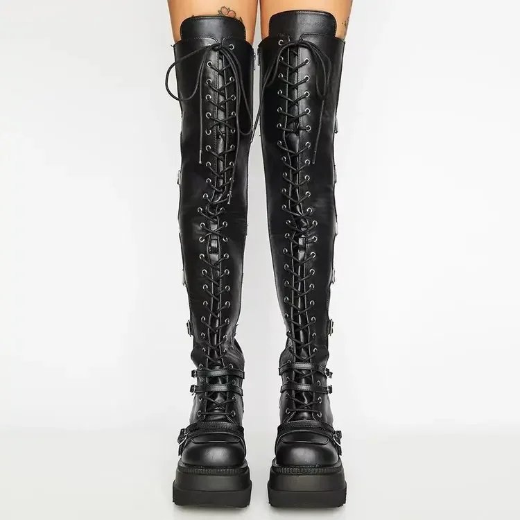 Black Gothic Platform Over The Knee Boots Women