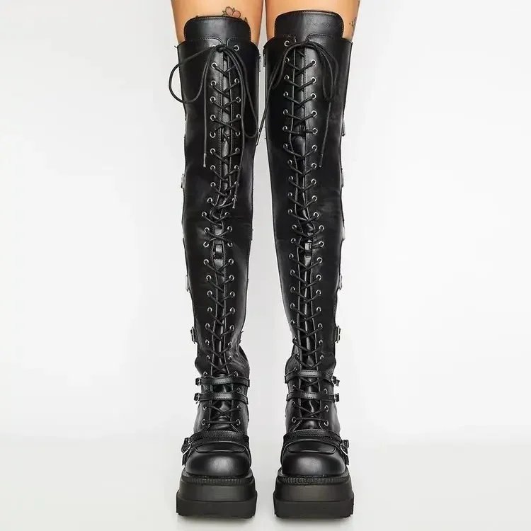 Black Gothic Platform Over The Knee Boots Women