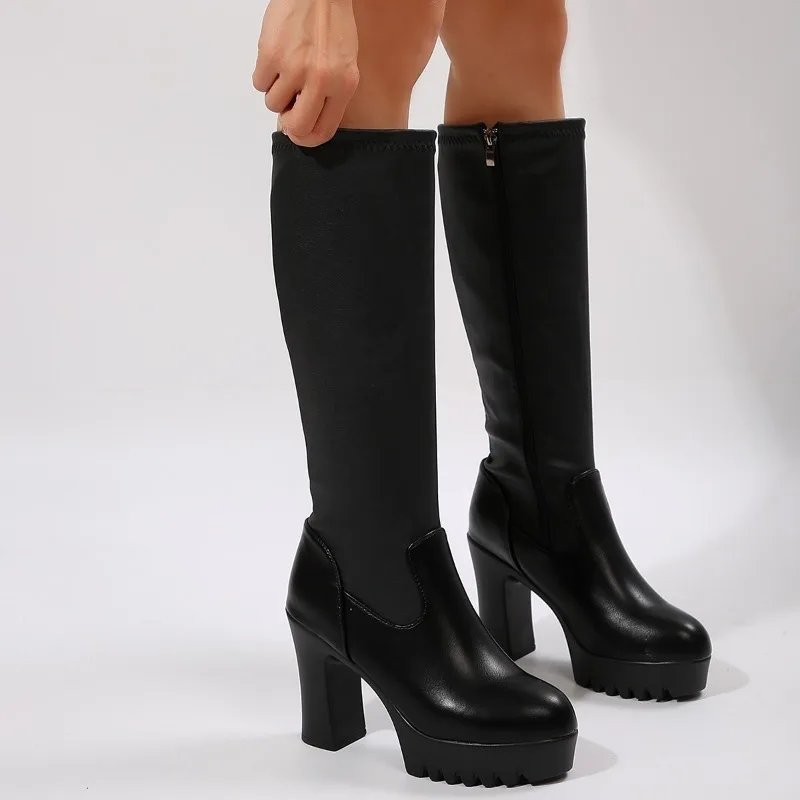 Black High Heel Platform Boots Women