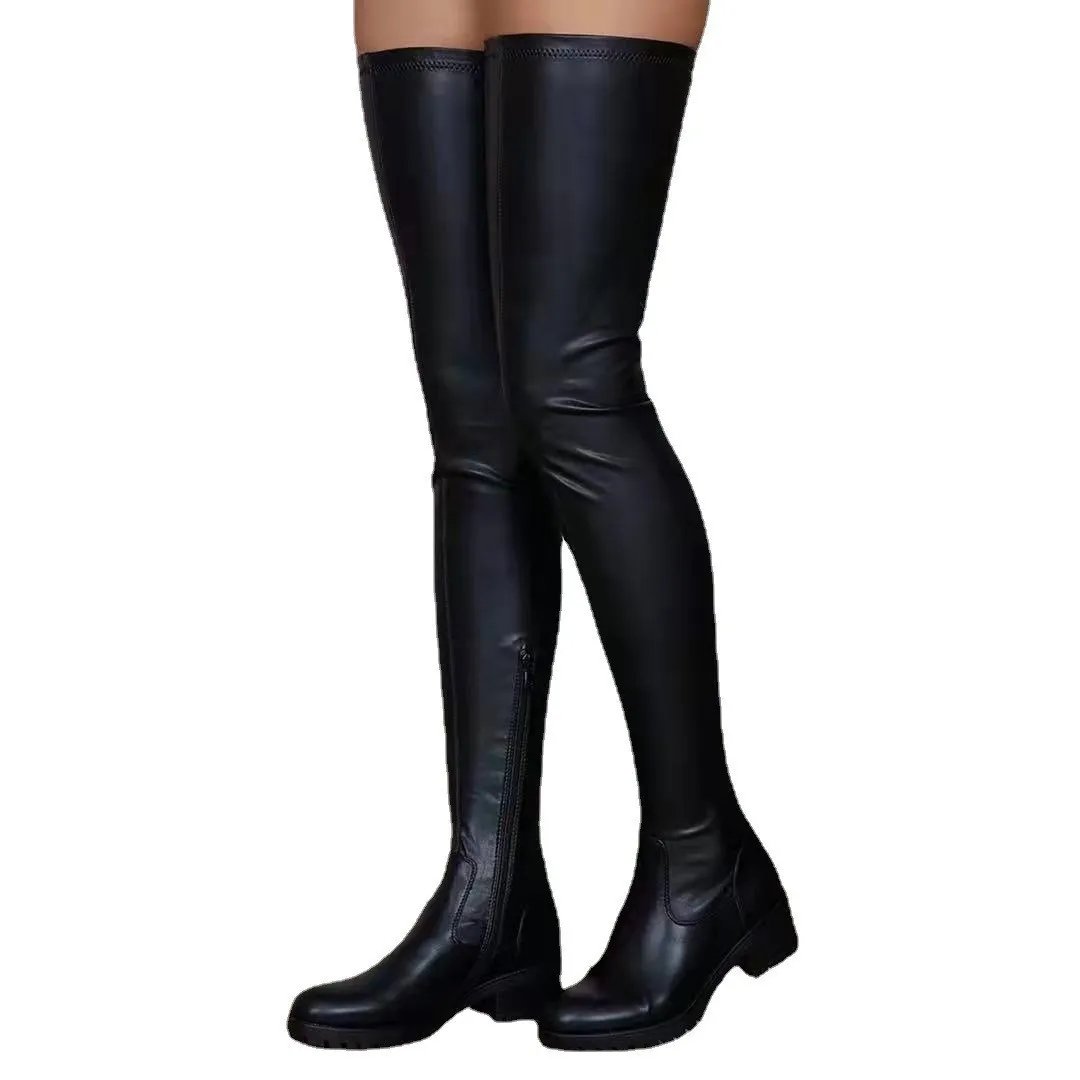Over Knee Elastic Leather Platform Boots Women Over Knee Elastic Leather Platform Boots Women