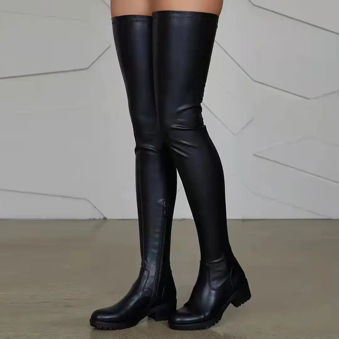 Over Knee Elastic Leather Platform Boots Women Over Knee Elastic Leather Platform Boots Women