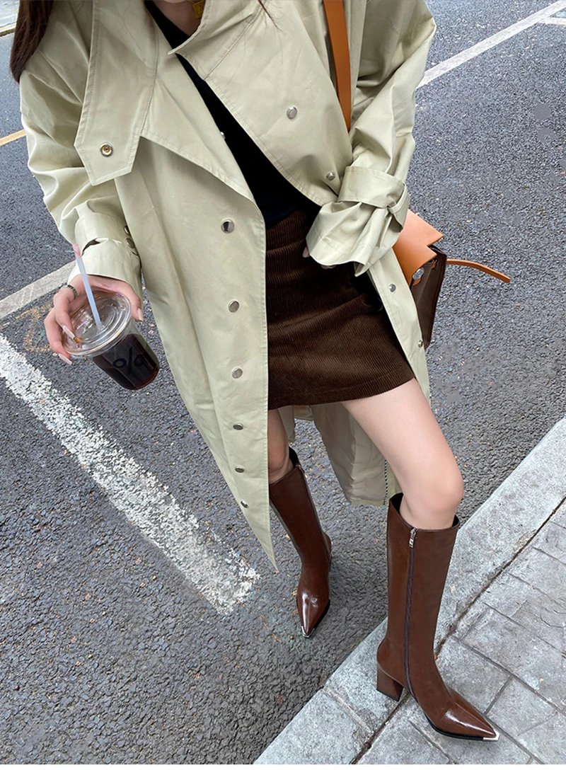 Women Brown Pointed Toe High Heel Boots