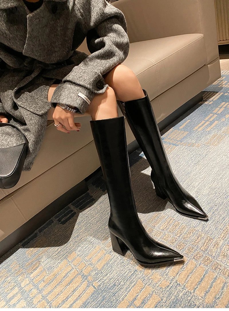 Women Brown Pointed Toe High Heel Boots