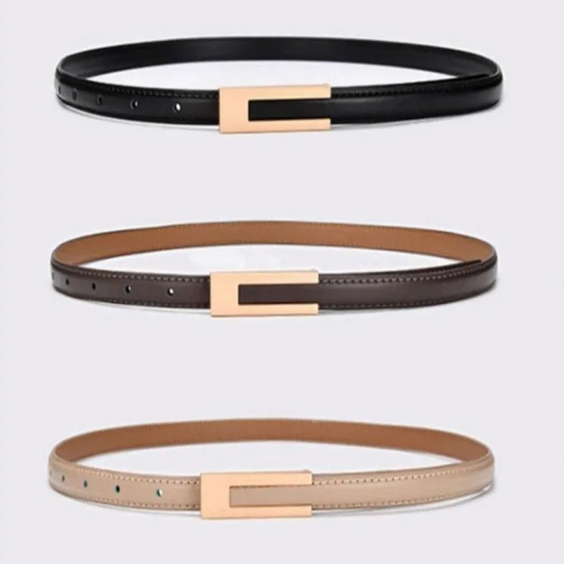 Women Thin Waist Belt with Vintage Matte Buckle
