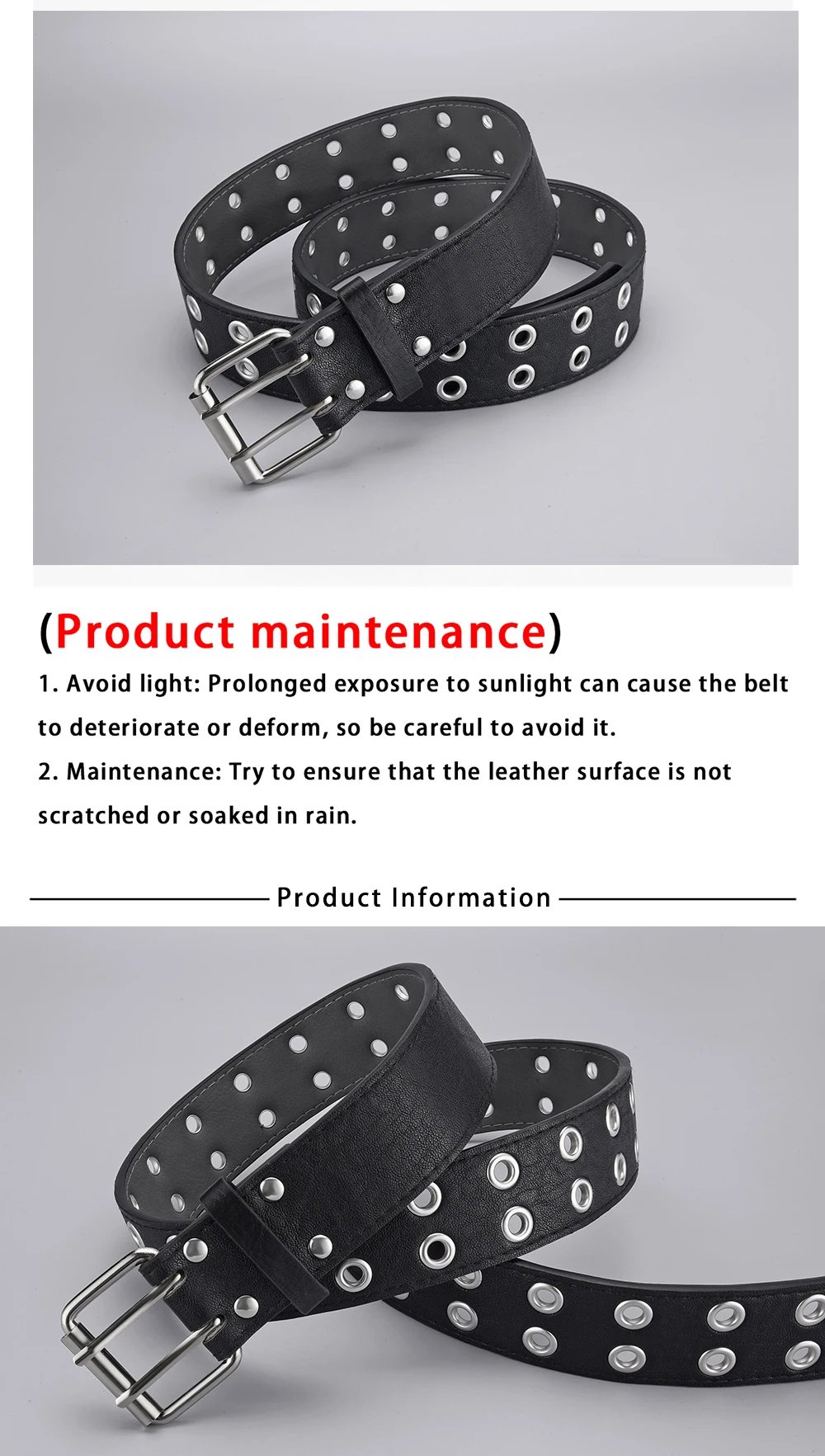 Y2K Double Grommet Punk Belt for Women Y2K Double Grommet Punk Belt for Women