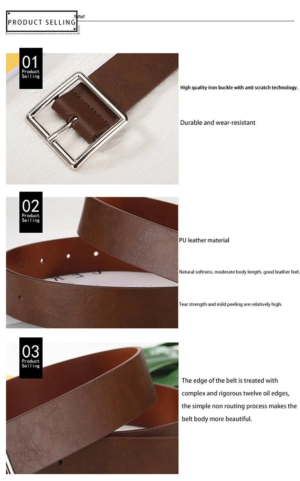Casual PU Leather Belt for Women with Square Buckle Casual PU Leather Belt for Women with Square Buckle