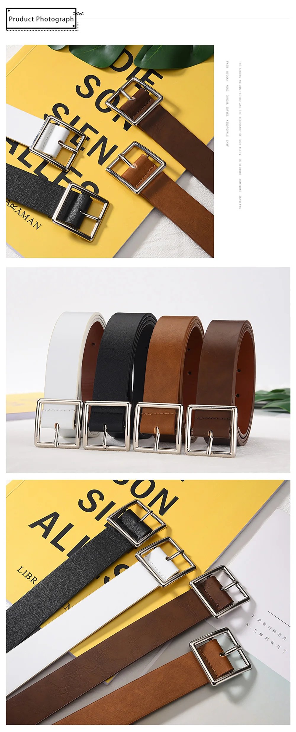 Casual PU Leather Belt for Women with Square Buckle Casual PU Leather Belt for Women with Square Buckle