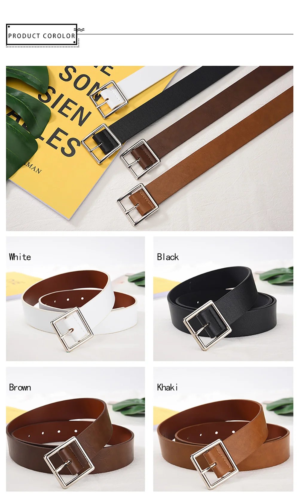 Casual PU Leather Belt for Women with Square Buckle Casual PU Leather Belt for Women with Square Buckle