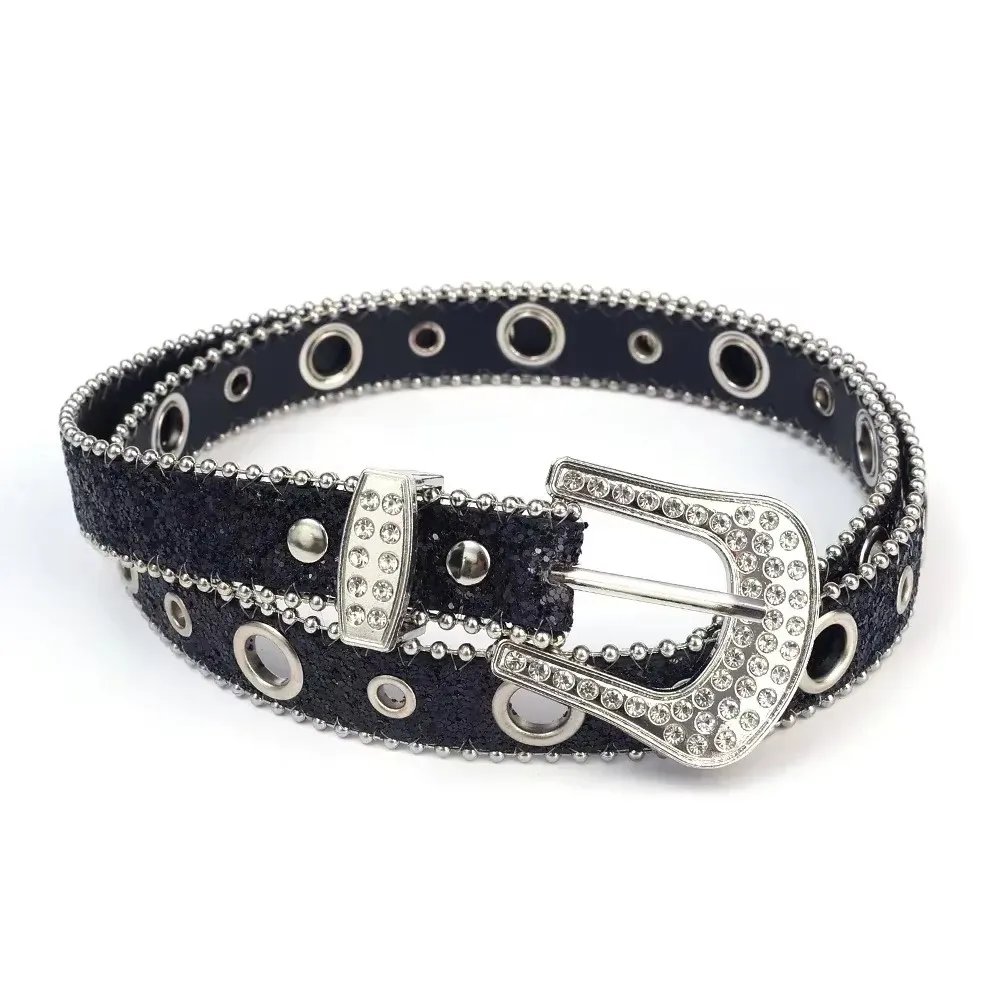 Women Rhinestone Crystal Belt Y2K Sparkling PU Leather Women Rhinestone Crystal Belt Y2K Sparkling PU Leather