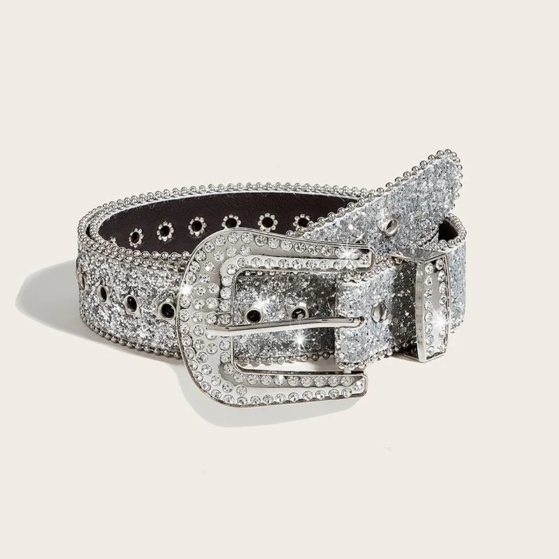 Women Rhinestone Crystal Belt Y2K Sparkling PU Leather Women Rhinestone Crystal Belt Y2K Sparkling PU Leather