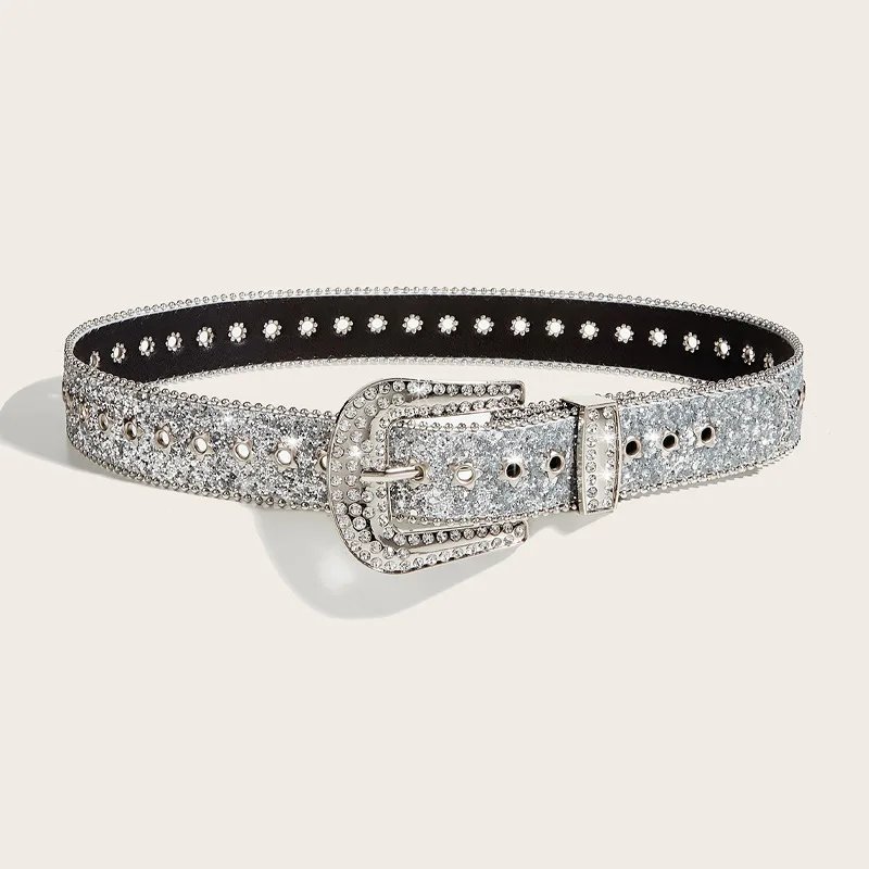 Women Rhinestone Crystal Belt Y2K Sparkling PU Leather Women Rhinestone Crystal Belt Y2K Sparkling PU Leather