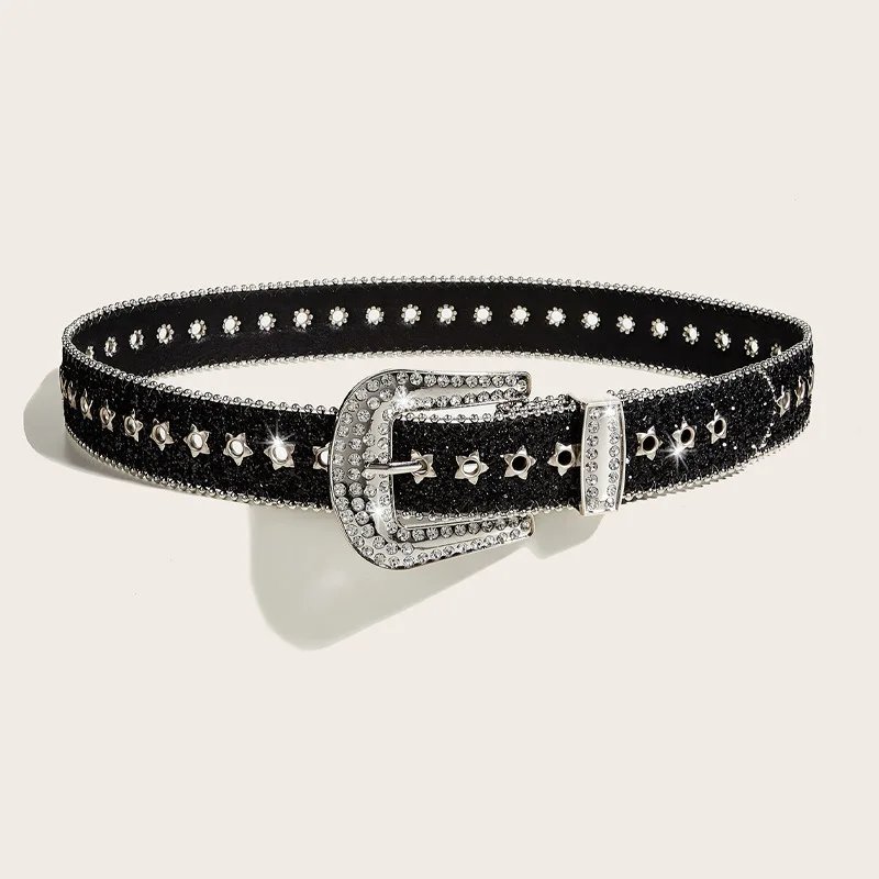 Women Rhinestone Crystal Belt Y2K Sparkling PU Leather Women Rhinestone Crystal Belt Y2K Sparkling PU Leather