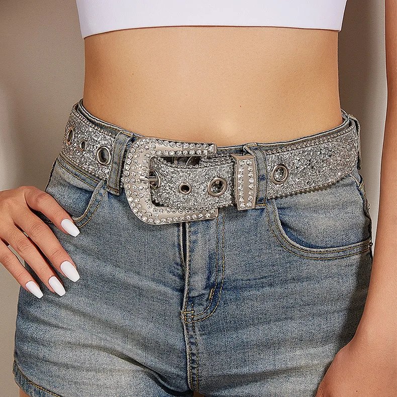 Women Rhinestone Crystal Belt Y2K Sparkling PU Leather Women Rhinestone Crystal Belt Y2K Sparkling PU Leather