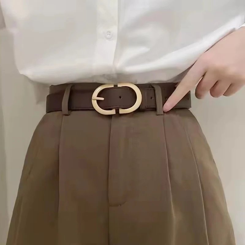 Women Golden Buckle Belt Fashion Waist Accessory