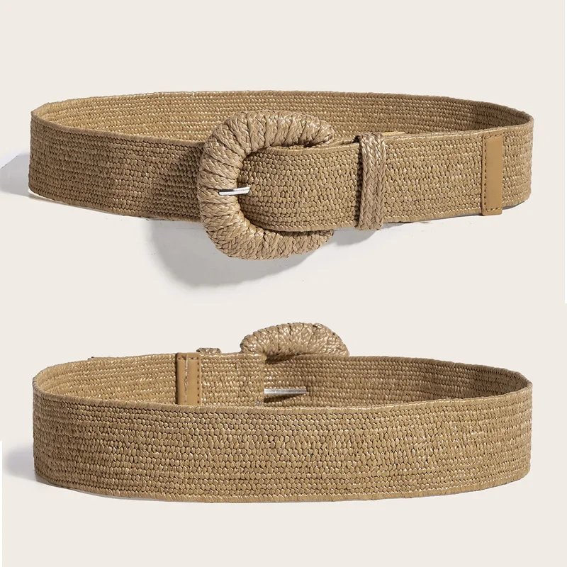 Women Boho Braided Straw Waist Belt Women Boho Braided Straw Waist Belt