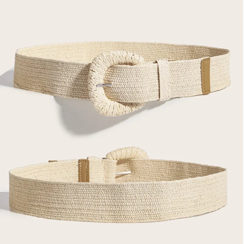 Women Boho Braided Straw Waist Belt Women Boho Braided Straw Waist Belt