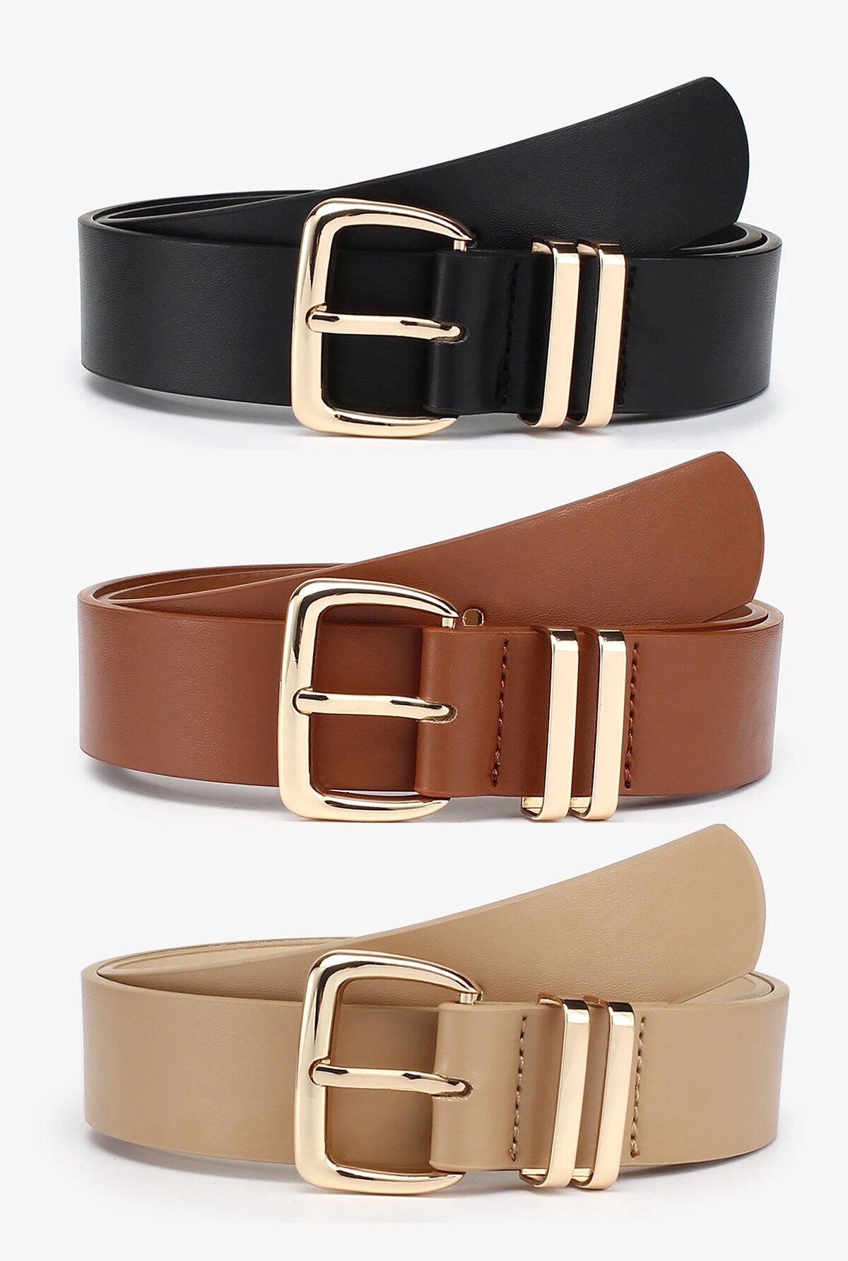 Women Leather Belt with Gold Buckle