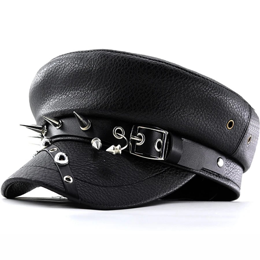 Women PU Leather Captain Military Beret Hat