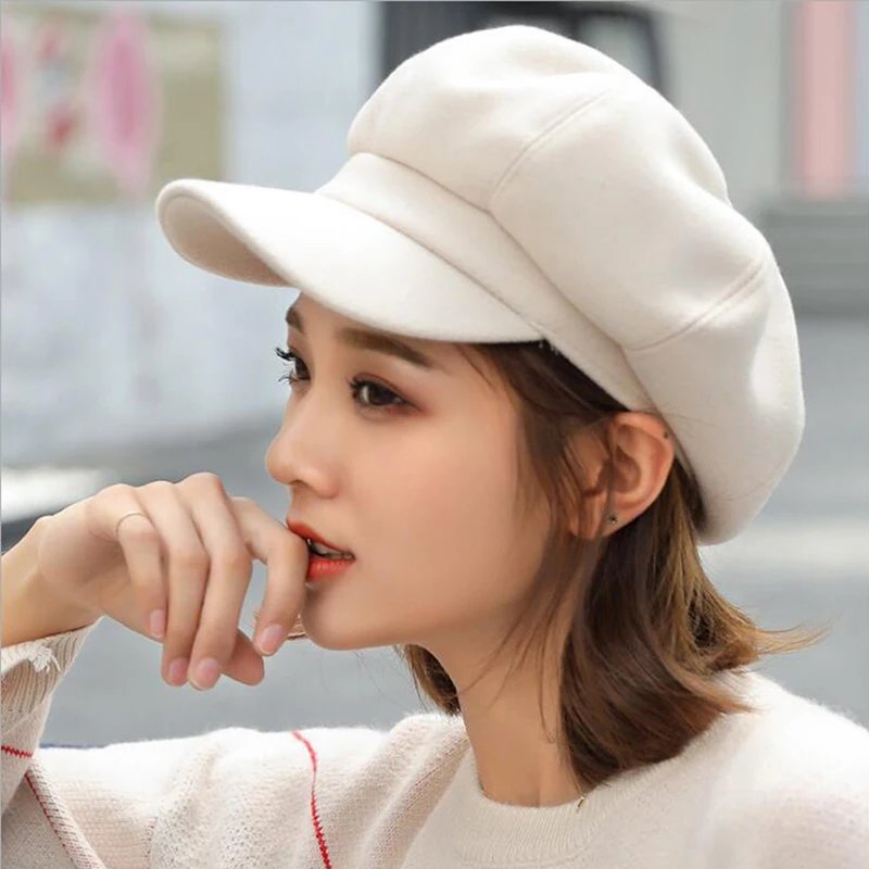 Women Wool Octagonal Beret Newsboy Cap