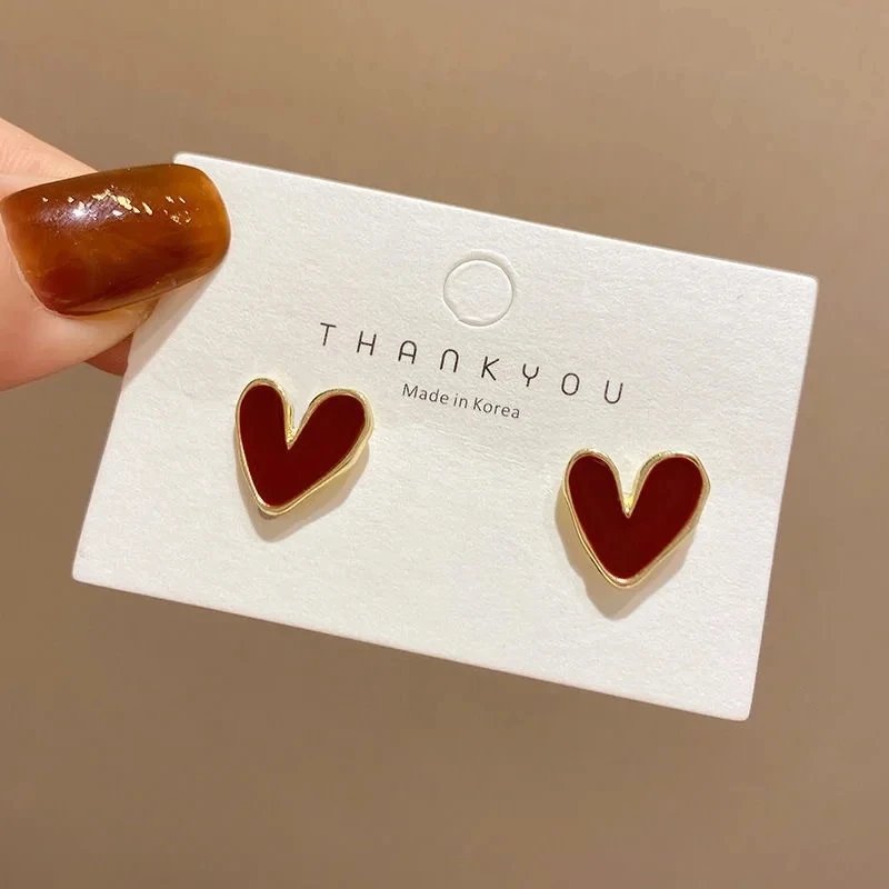 Red Heart Stud Earrings – Romantic Gold Outline Design Red Heart Stud Earrings – Romantic Gold Outline Design
