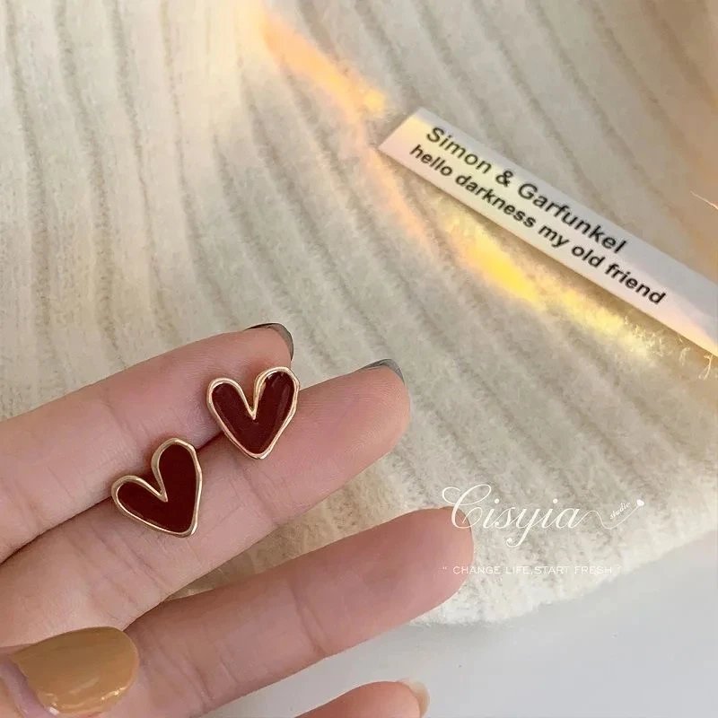 Red Heart Stud Earrings – Romantic Gold Outline Design Red Heart Stud Earrings – Romantic Gold Outline Design