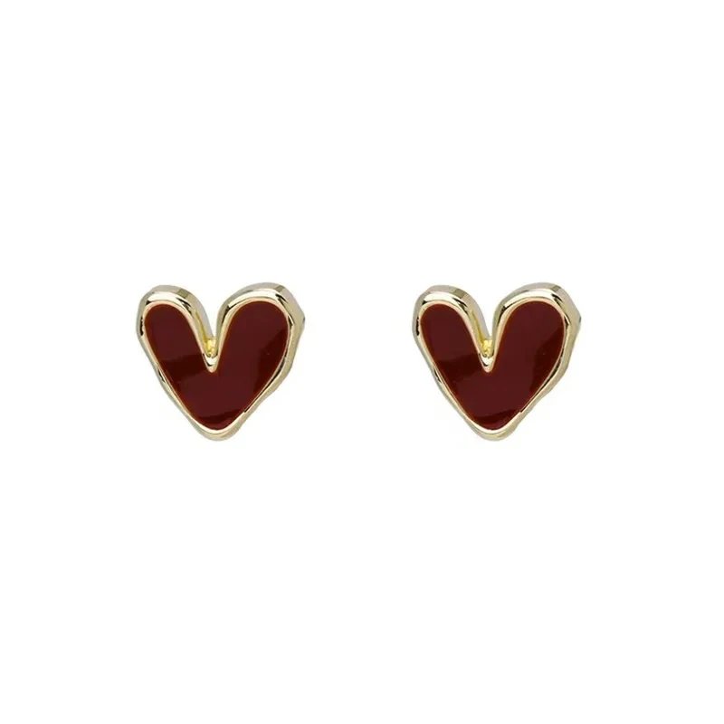 Red Heart Stud Earrings – Romantic Gold Outline Design Red Heart Stud Earrings – Romantic Gold Outline Design