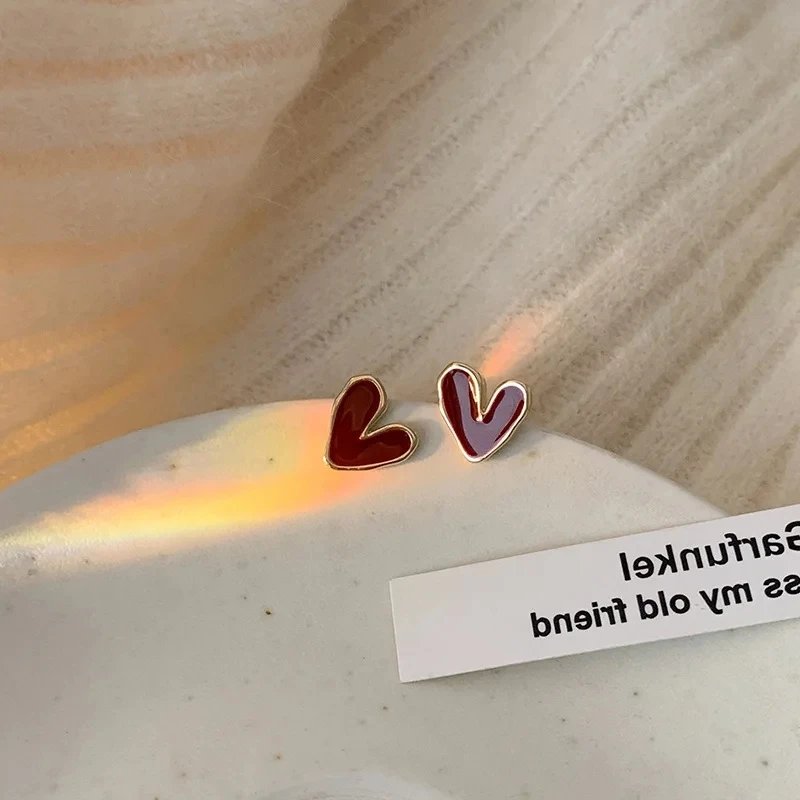 Red Heart Stud Earrings – Romantic Gold Outline Design Red Heart Stud Earrings – Romantic Gold Outline Design