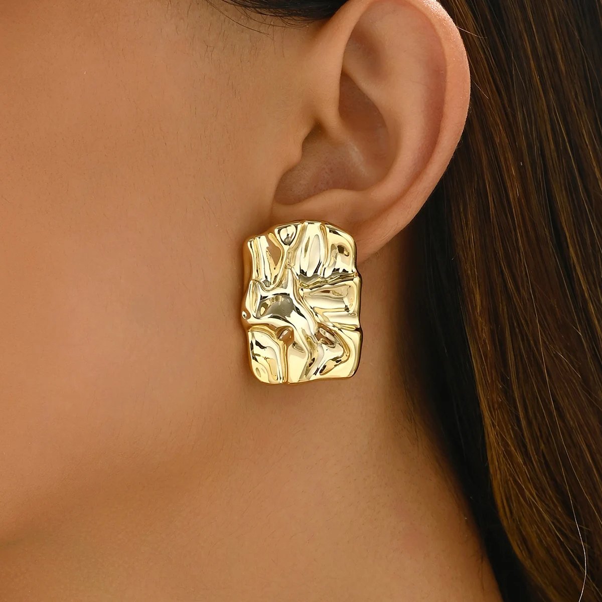 Gold Geometric Earrings – Irregular Textured Studs Gold Geometric Earrings – Irregular Textured Studs