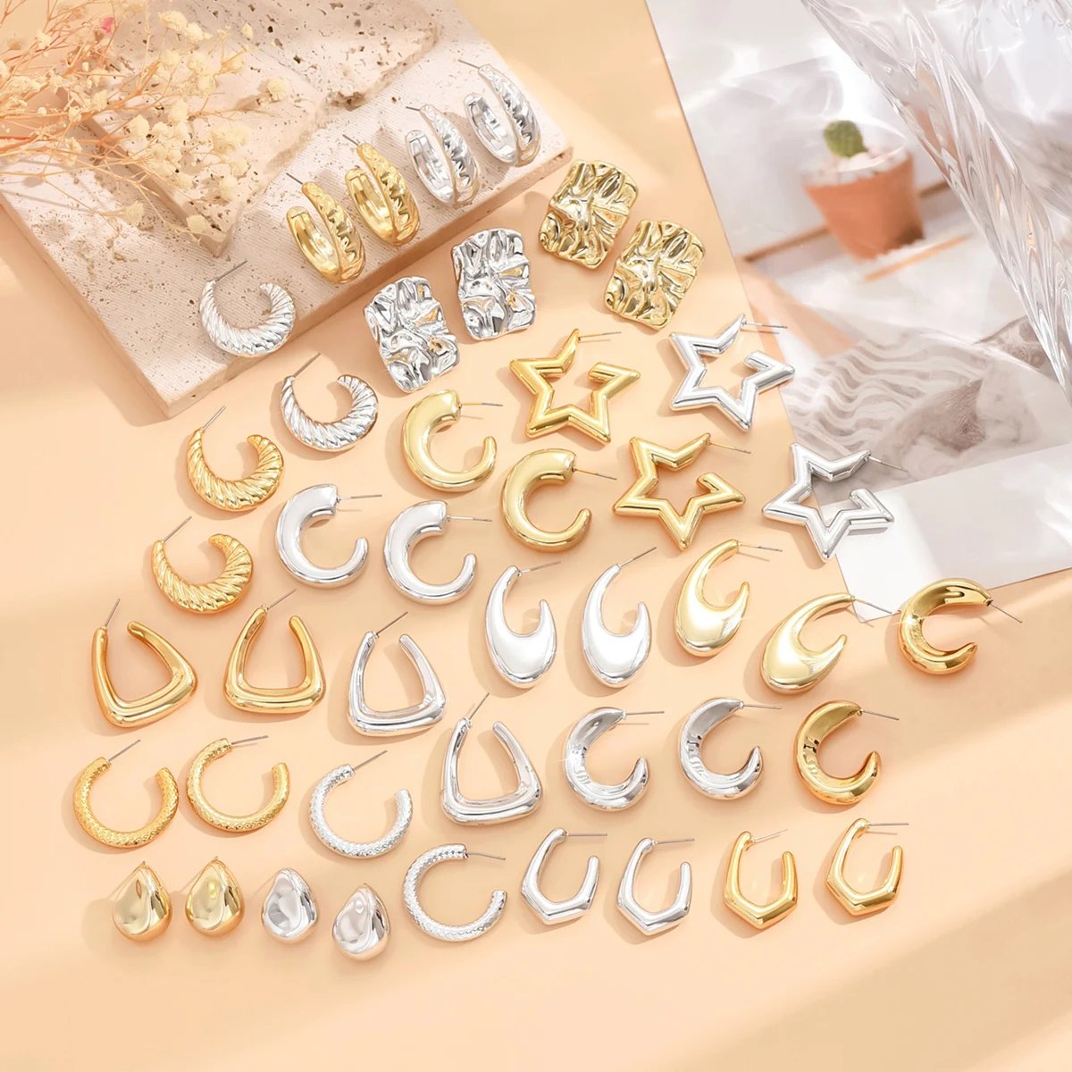 Gold Geometric Earrings – Irregular Textured Studs Gold Geometric Earrings – Irregular Textured Studs