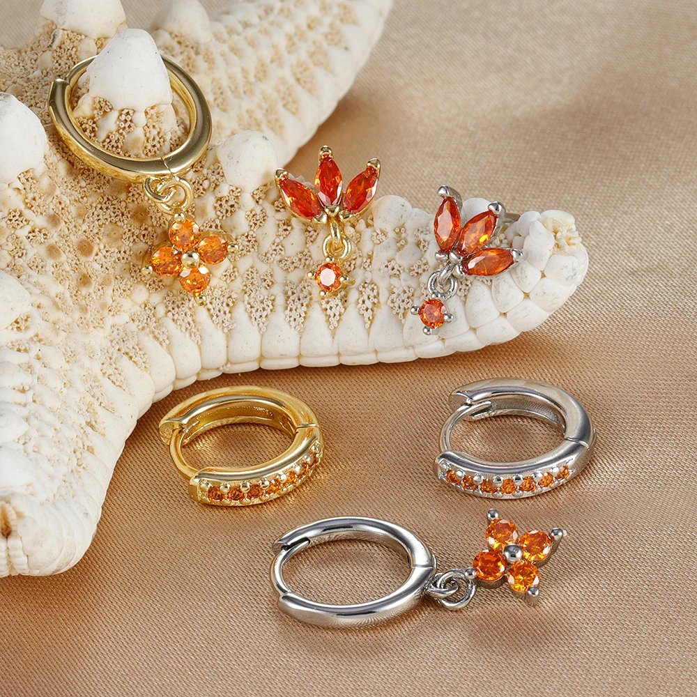 Zircon Pendant Earrings Set – Elegant Floral Hoop Jewelry