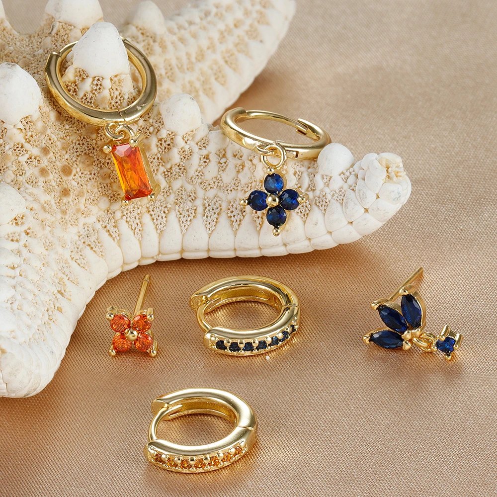 Zircon Pendant Earrings Set – Elegant Floral Hoop Jewelry