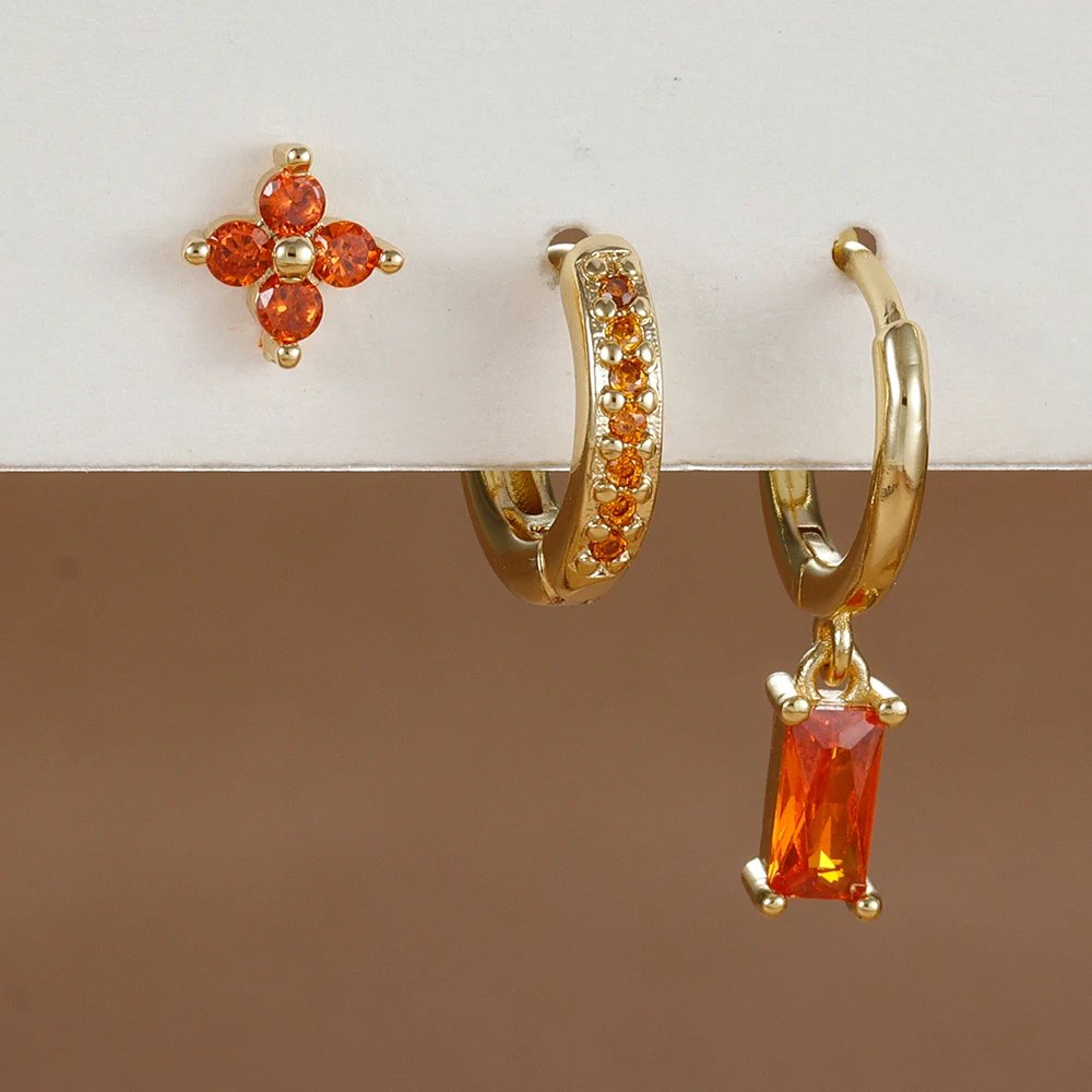 Zircon Pendant Earrings Set – Elegant Floral Hoop Jewelry