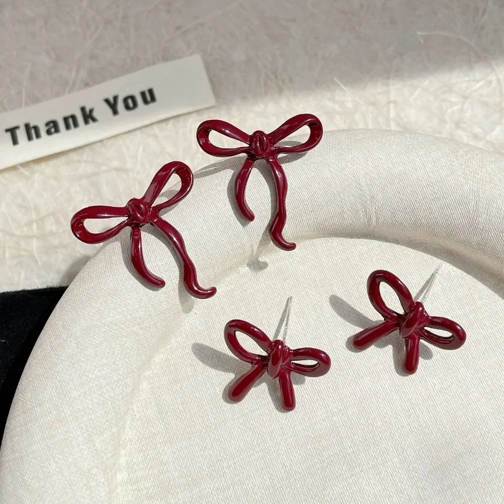 Bow Stud Earrings for Women – Elegant Red Ribbon Jewelry