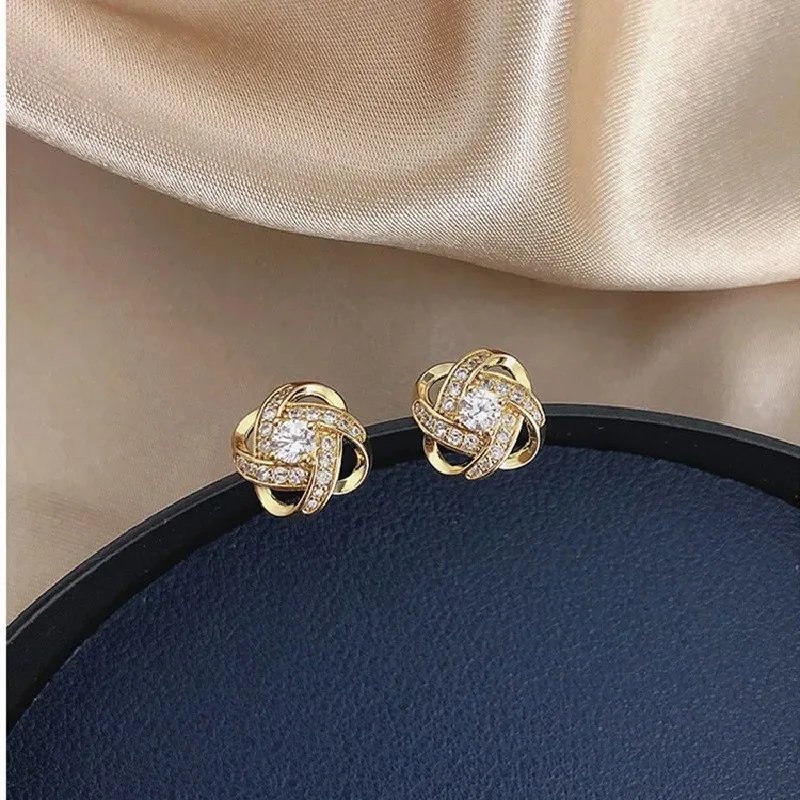 Zircon Heart Earrings – Crystal Knot Studs for Women