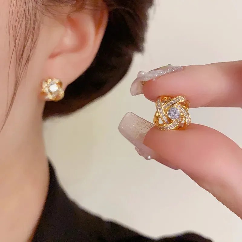 Zircon Heart Earrings – Crystal Knot Studs for Women