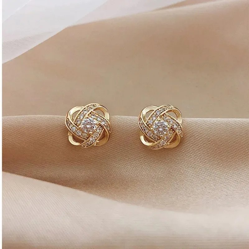 Zircon Heart Earrings – Crystal Knot Studs for Women