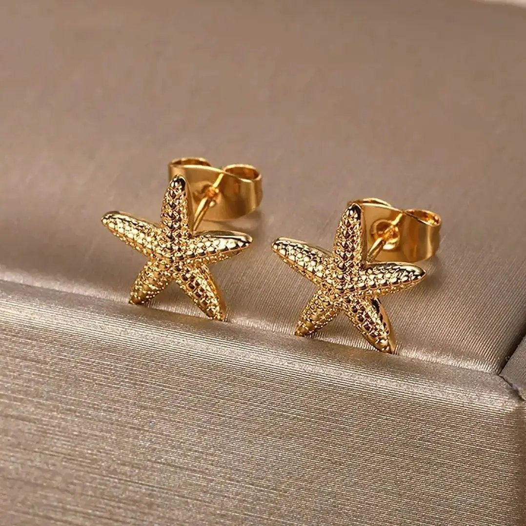 Starfish Stud Earrings – Gold Summer Ocean Jewelry