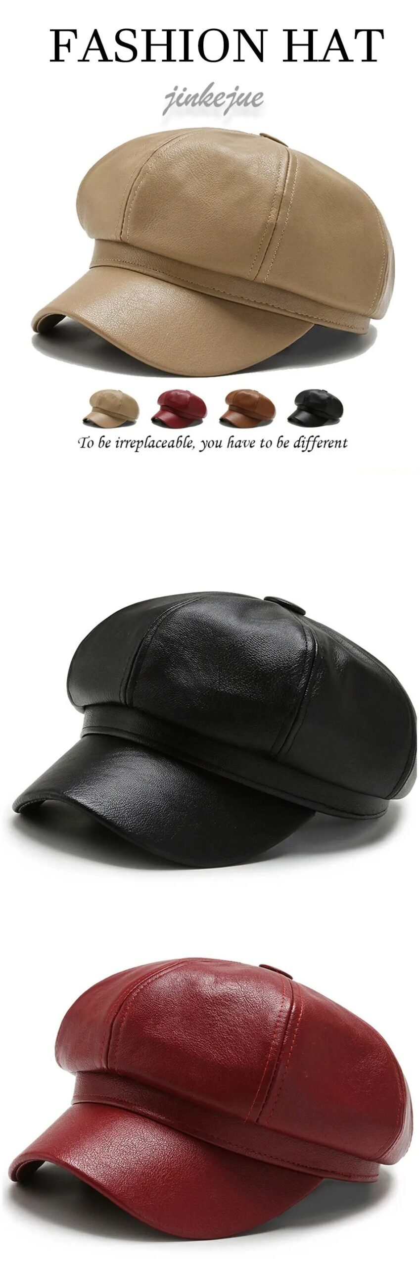 Women Retro PU Leather Octagonal Beret Hat Women Retro PU Leather Octagonal Beret Hat