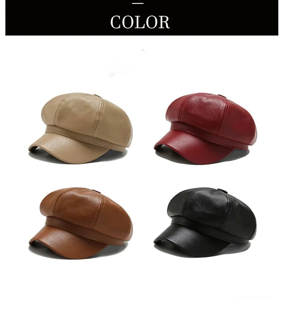 Women Retro PU Leather Octagonal Beret Hat Women Retro PU Leather Octagonal Beret Hat