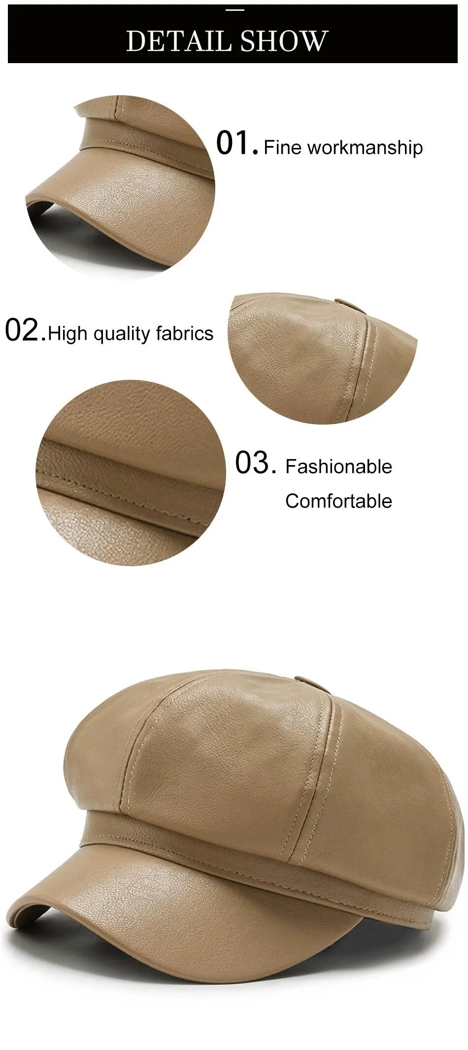 Women Retro PU Leather Octagonal Beret Hat Women Retro PU Leather Octagonal Beret Hat