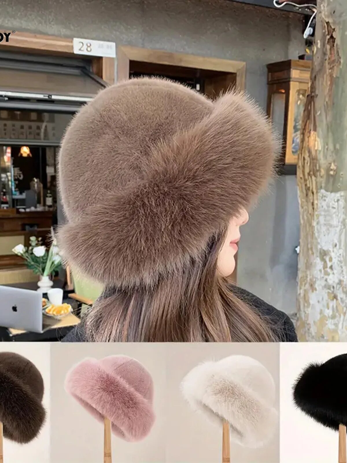 Women Plush Fur Winter Hat Fluffy Warm Beanie