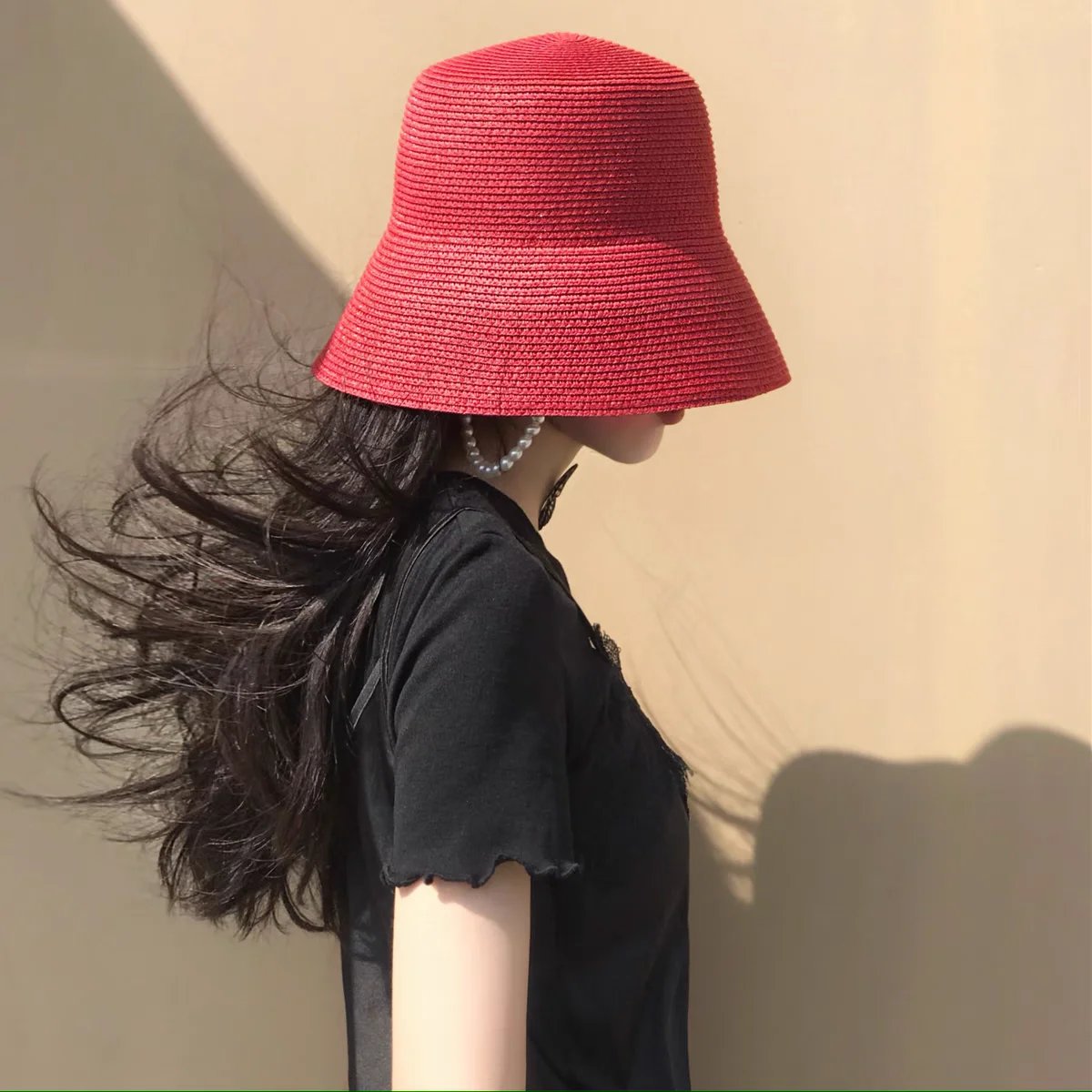 Women Vintage Straw Bucket Hat Summer Beach Women Vintage Straw Bucket Hat Summer Beach