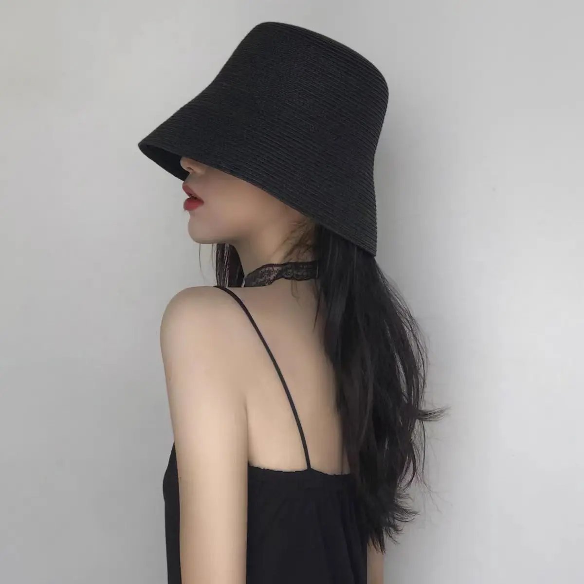 Women Vintage Straw Bucket Hat Summer Beach Women Vintage Straw Bucket Hat Summer Beach