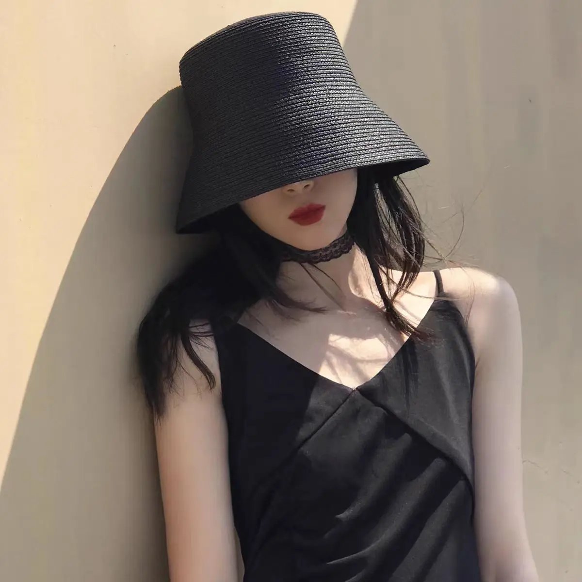 Women Vintage Straw Bucket Hat Summer Beach