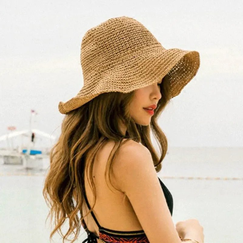Women Floppy Straw Sun Hat Wide Brim Beach