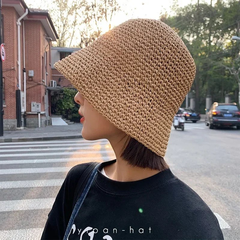 Korean Straw Bucket Hat for Women Summer Style